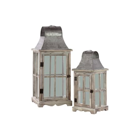 URBAN TRENDS COLLECTION Wood Square Lantern with Metal Top  Hangers Cross Design Brown Set of 2 23804